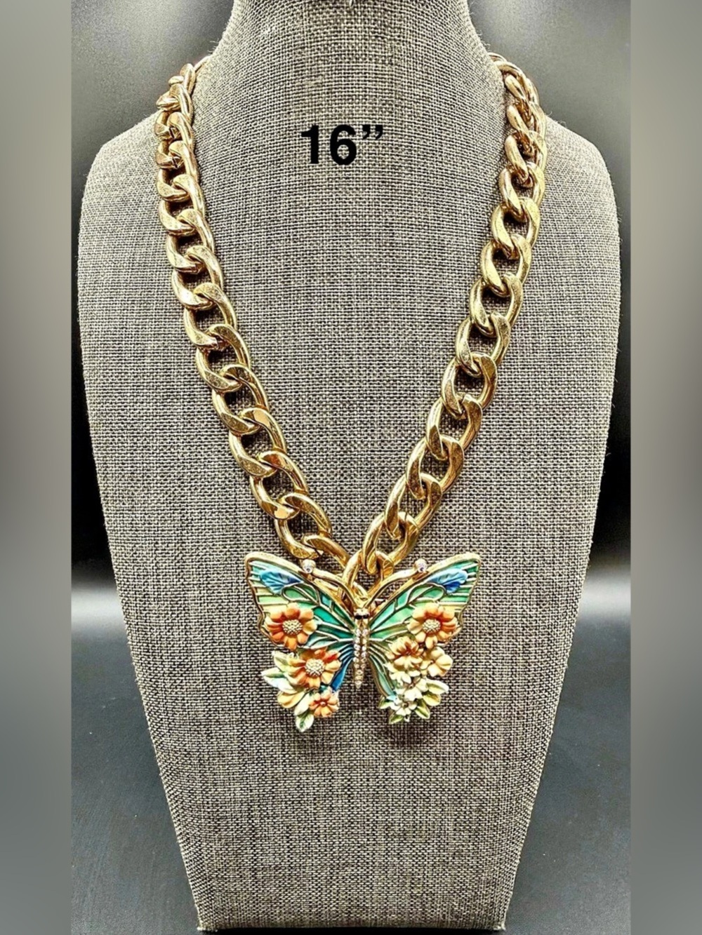 Gold-Tone Butterfly Pendant/Brooch Necklace